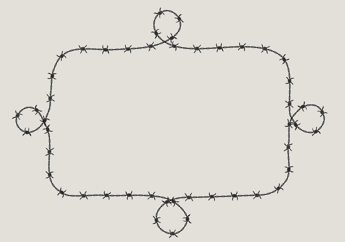 Barbed wire frame corner, coiled into rectangle shape with knot. vector