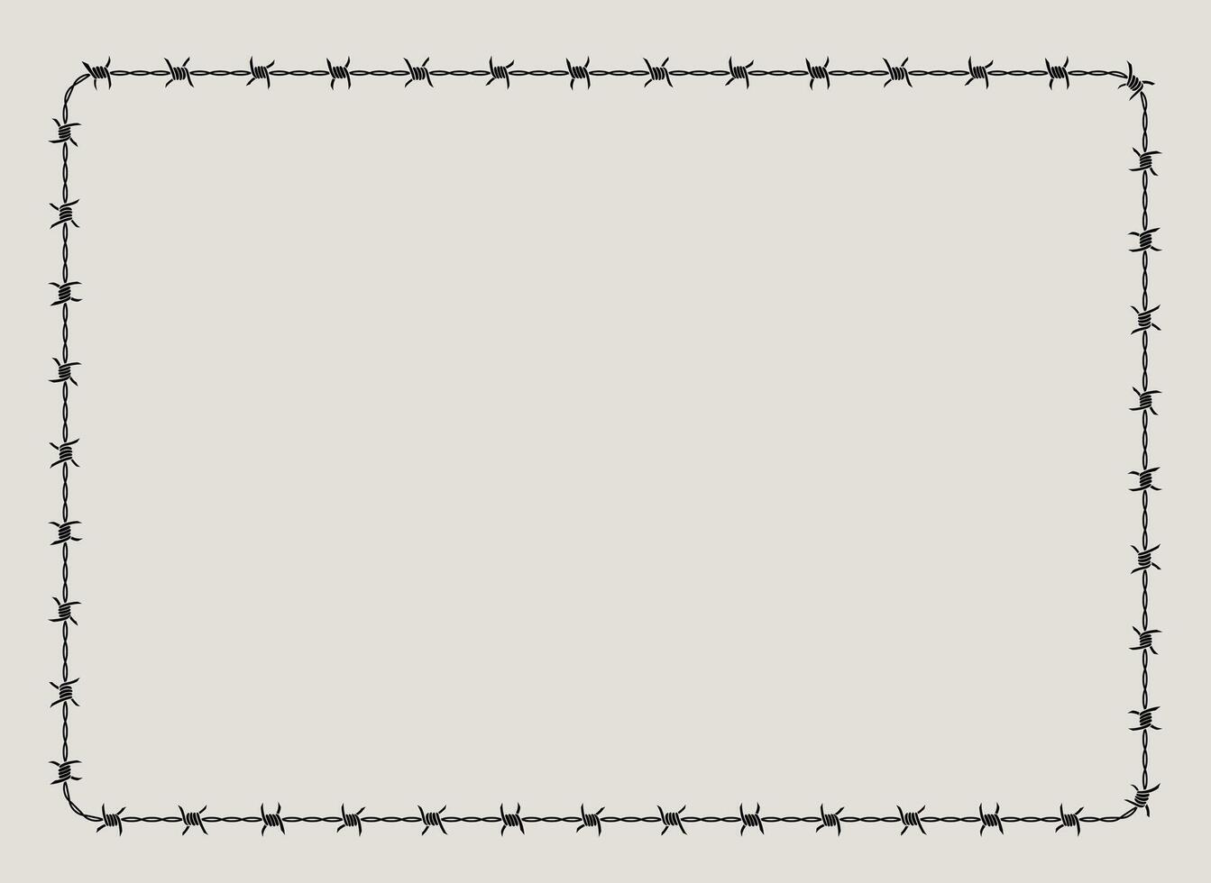 Silhouette barbed wire frame corner, coiled into rectangle shape. vector