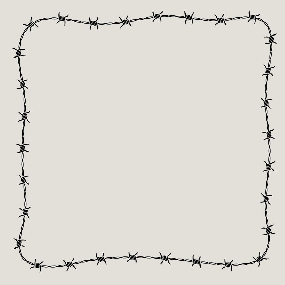 Barbed wire frame corner, coiled into square shape with wavy lines. vector
