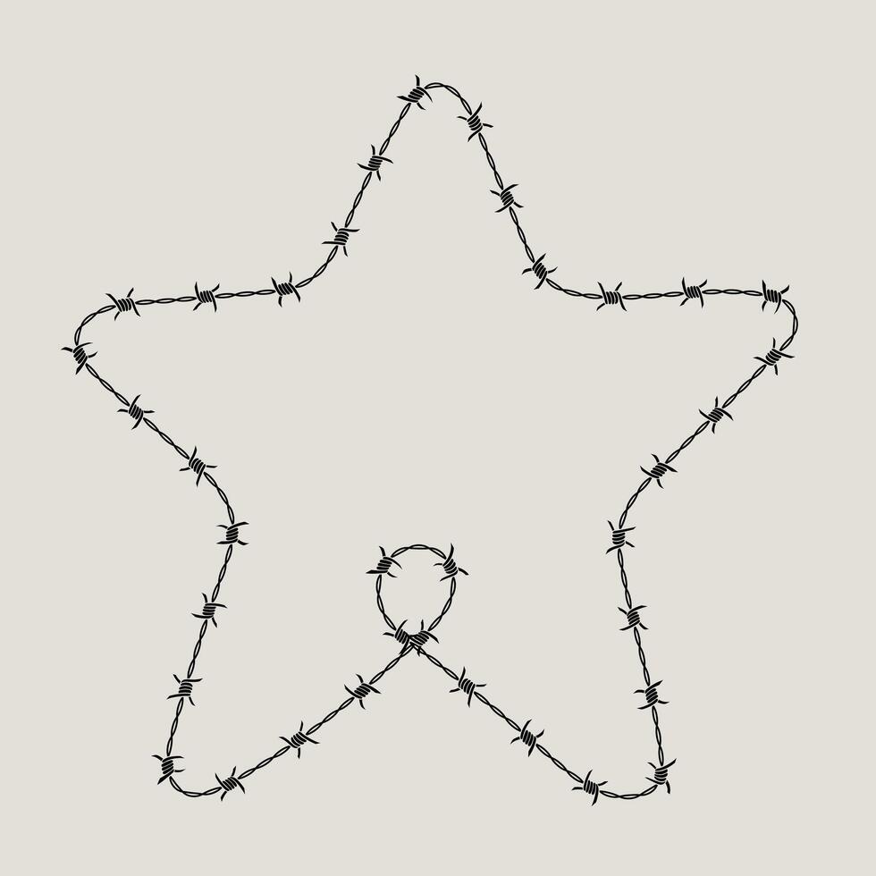 Barbed wire frame corner, coiled into star shape. vector