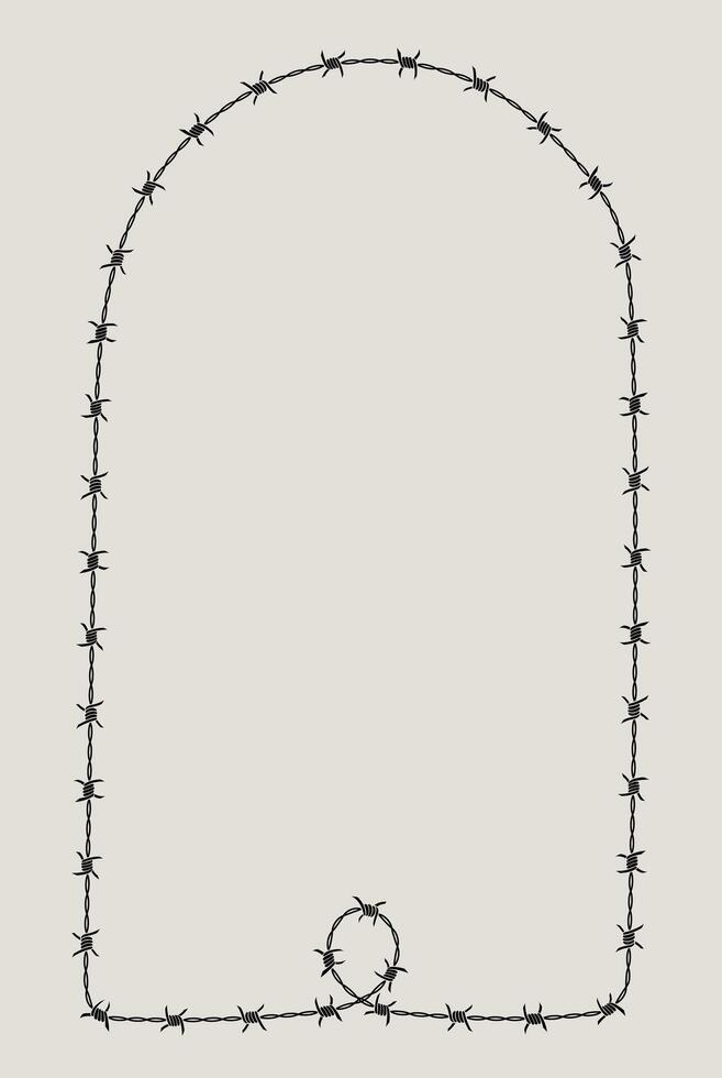 Vertical rectangle barbed wire frame corner, coiled into arc shape. vector