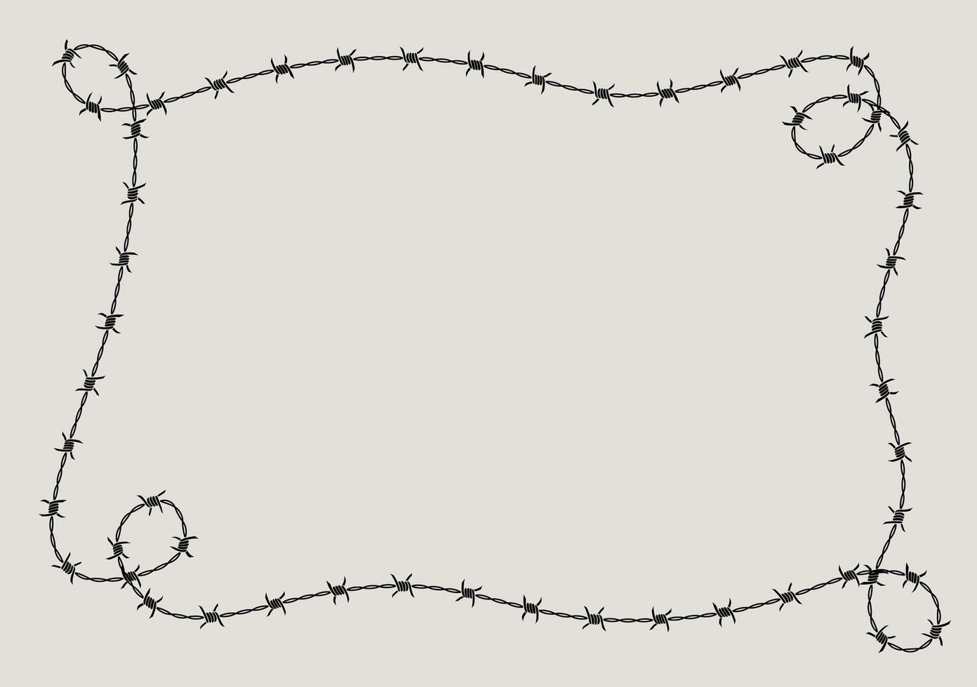 Barbed wire frame corner, coiled into twist shape with knot. vector