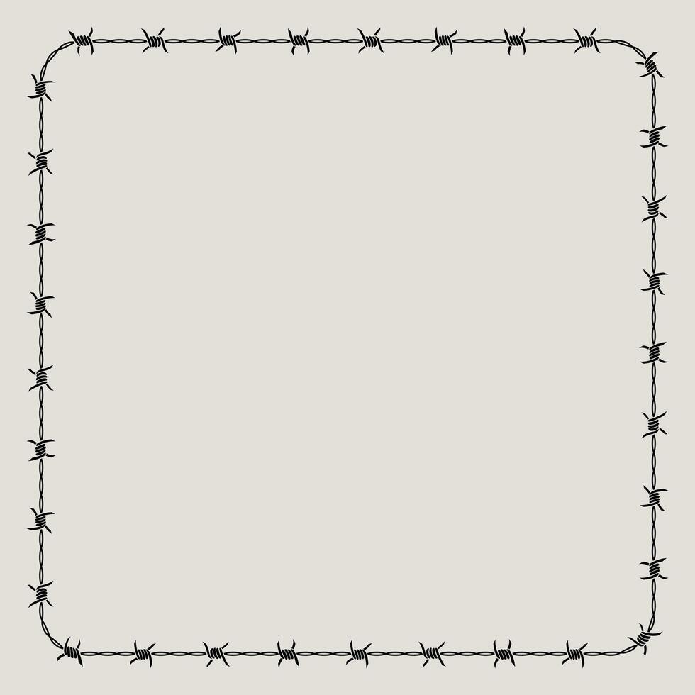 Silhouette barbed wire frame corner, coiled into square shape. vector