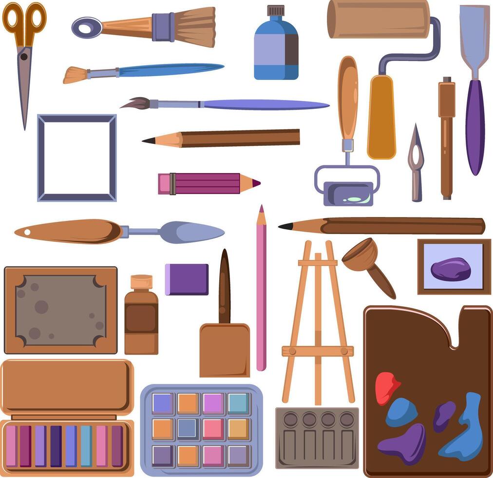Colorful Art Supplies Illustration Set vector