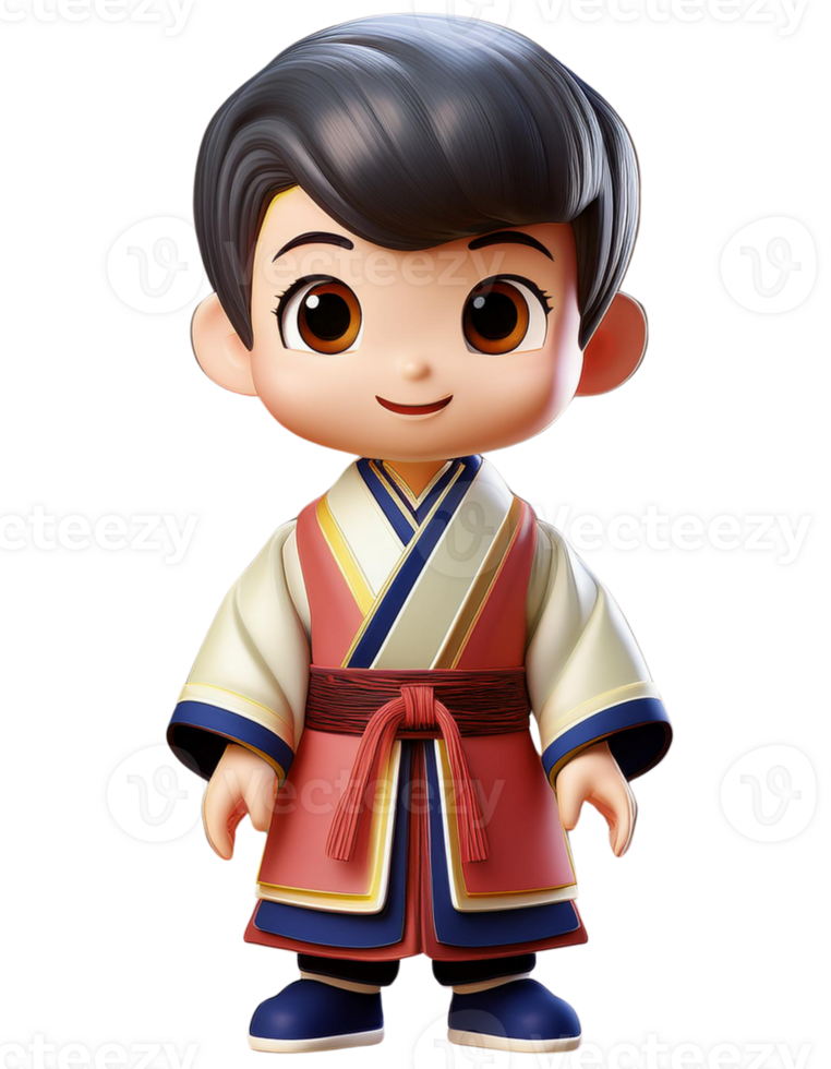 3D model of a chinese boy in tranditional costume png