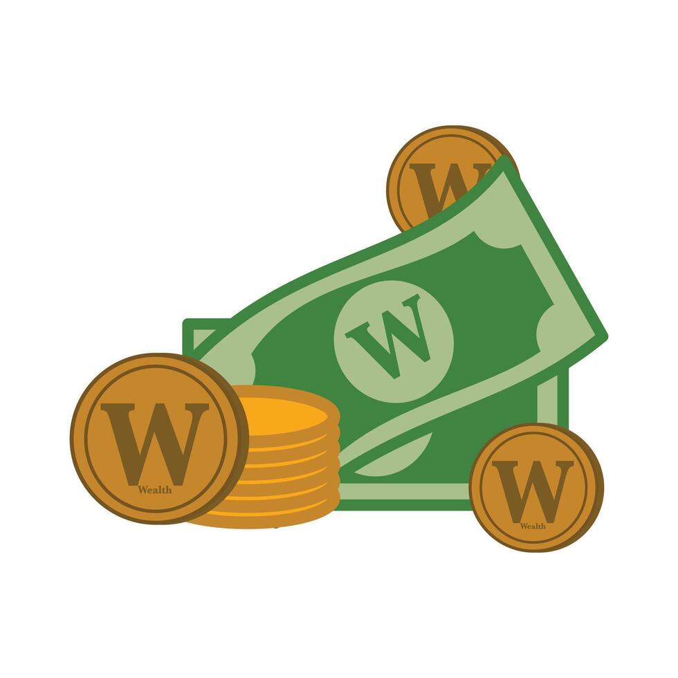 Money concept icon design illustration. Money icon in flat color style. Banknotes, coins, cash. Graphic design elements illustrating wealth, finance, money and the economic theme vector