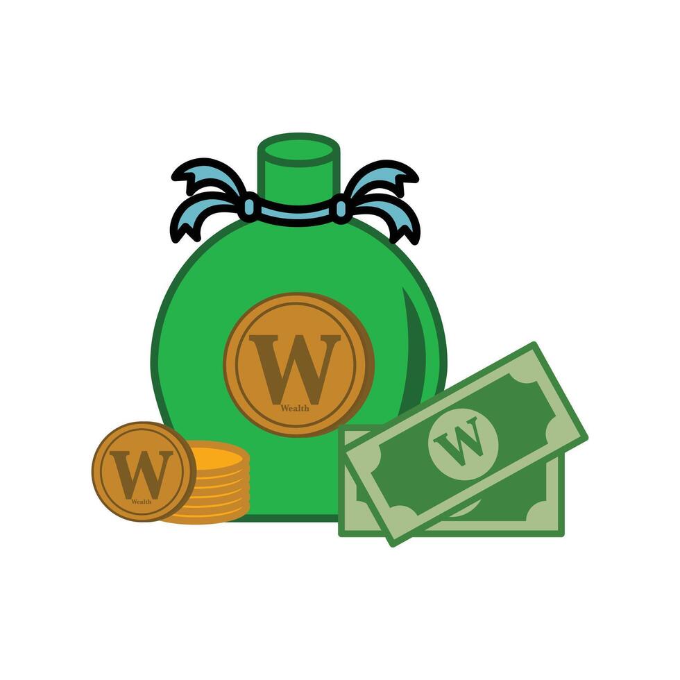 Money bag with coins. Illustration of a bag with money. Money icon in flat color style. Graphic design elements illustrating wealth, finance, money and the economy vector