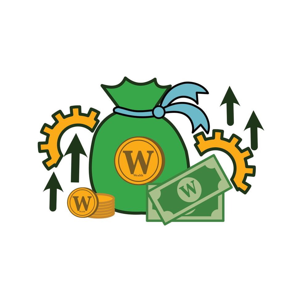 Money concept with icon design illustration. Money icon in flat color style. Banknotes, coins, cash. Financial management symbol icon illustration element design to increase wealth vector