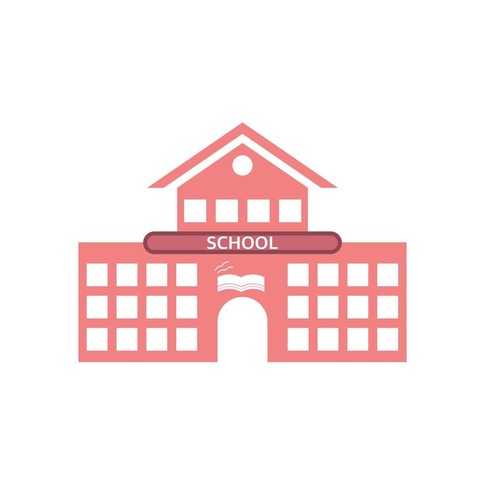 School building icon in flat color style. Education, university, college. Education learning and study theme. School building symbol for educational design. Isolated design. vector