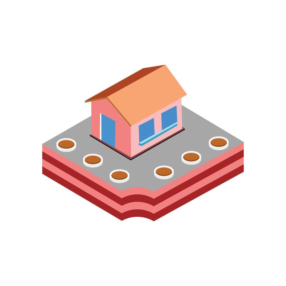 House on the road isometric 3d icon on a white background. Illustration of a house in the countryside, illustration of house environment, cartoon house in a beautiful environment vector