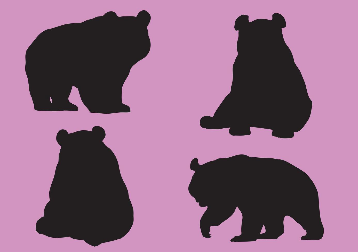 Four silhouettes of bears on a pink background vector