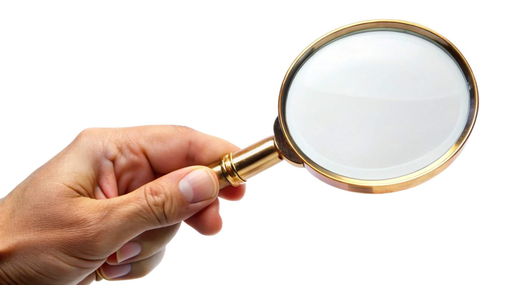 Hand holding magnifying glass isolated on transparent background png