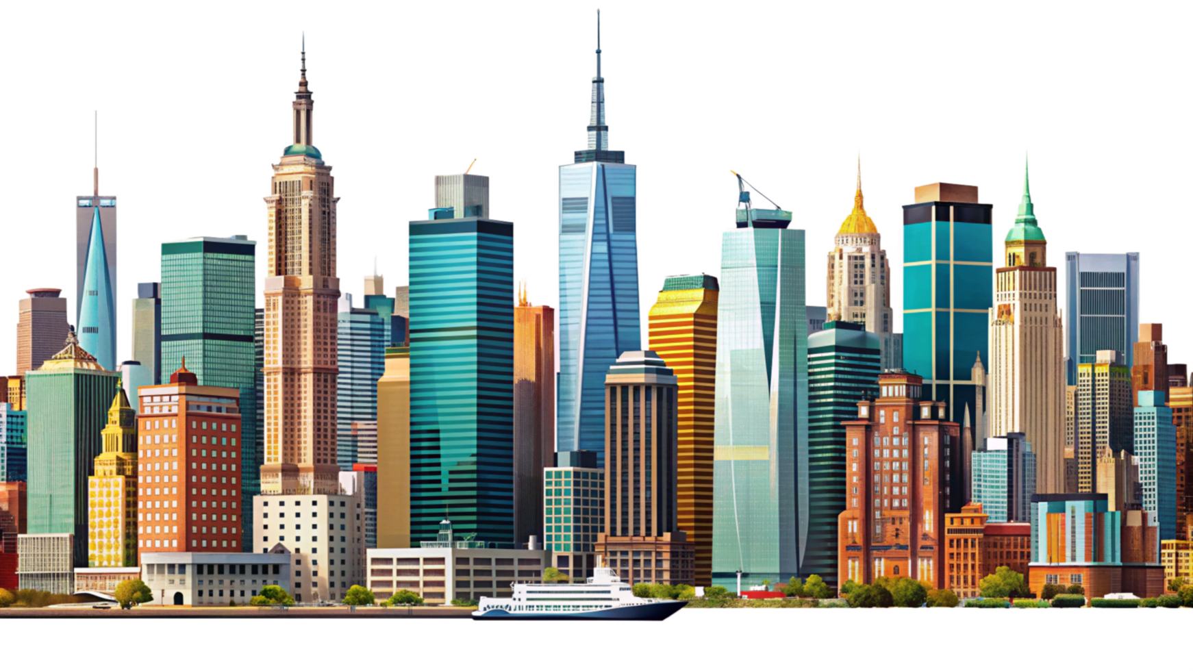 New york city skyline isolated on transparent background png