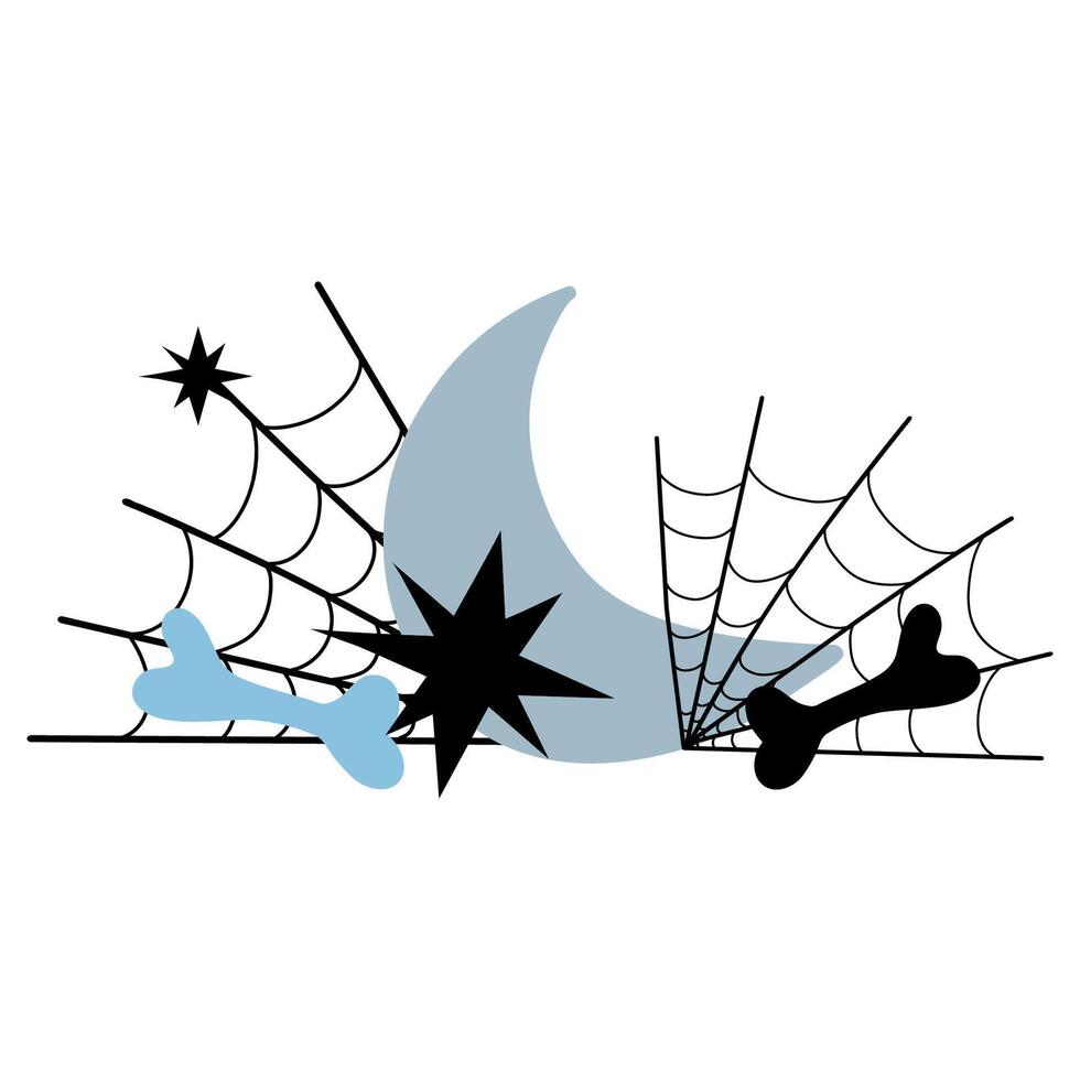 Moon with bones and spider webs illustration on white background vector