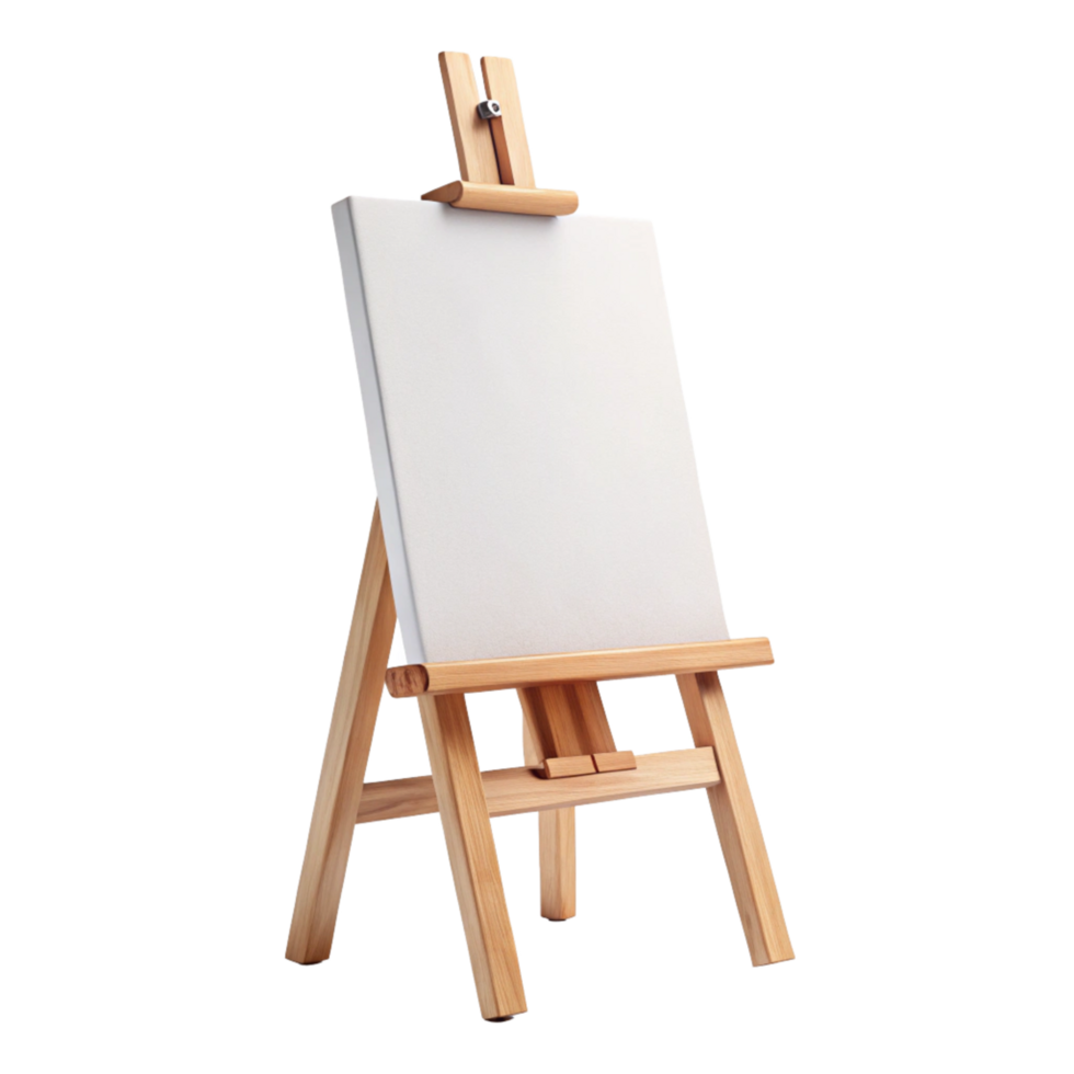 A wooden easel with a white canvas isolated on transparent background png