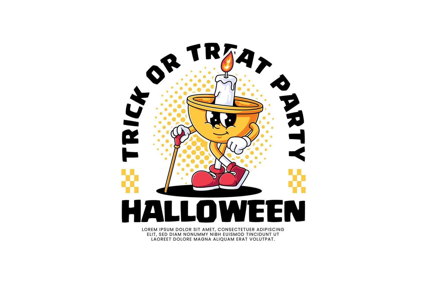 funny candle lamp holder retro cartoon character mascot illustration with standing relaxed pose and holding a stick for halloween party event mascot and merchandise vector