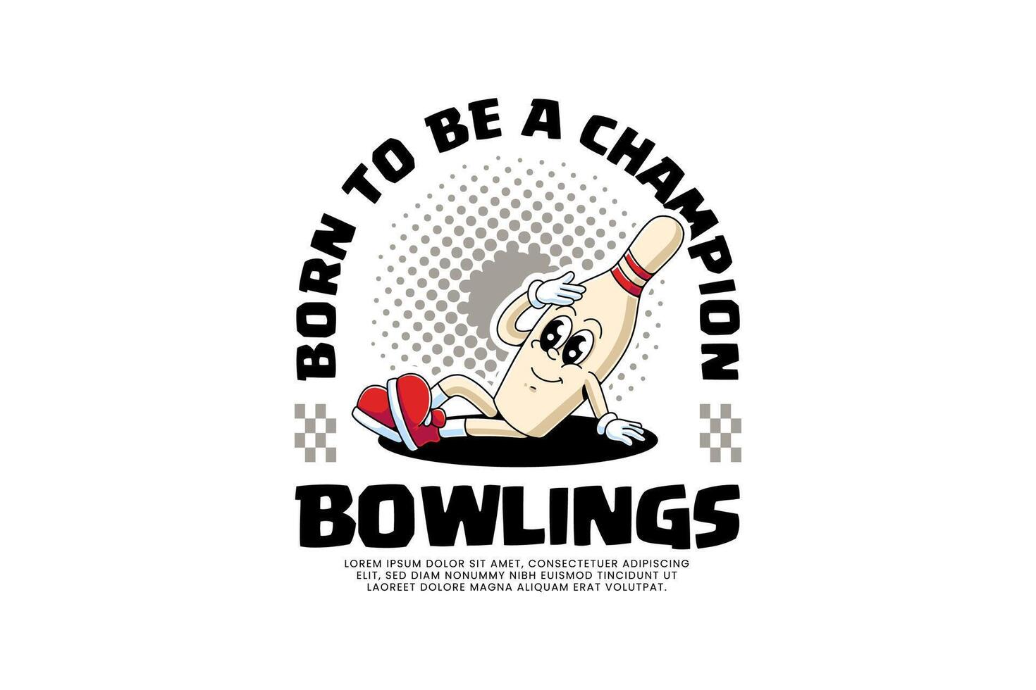 funny bowling pin retro cartoon character mascot illustration with lie down, looking, monitoring pose for bowling sport mascot and merchandise vector