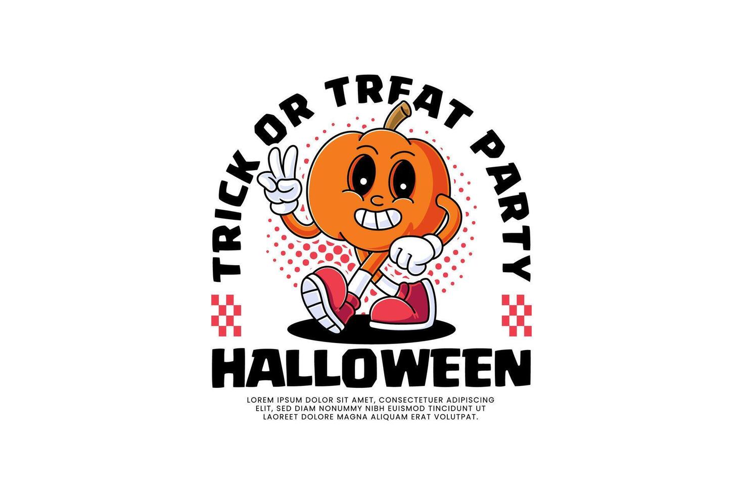 funny pumpkin, calabash, cucurbit retro cartoon character mascot illustration with walking pose and hand peace sign for halloween party event mascot and merchandise vector