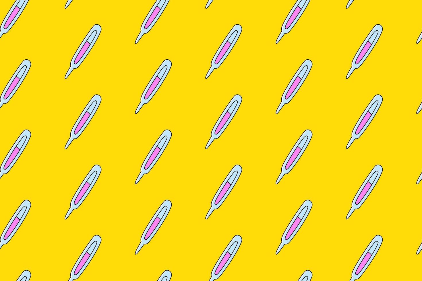 thermometer colorful pattern on yellow background. doodle thermometer cartoon seamless pattern background. funny thermometer medical seamless pattern for decor and merchandise vector