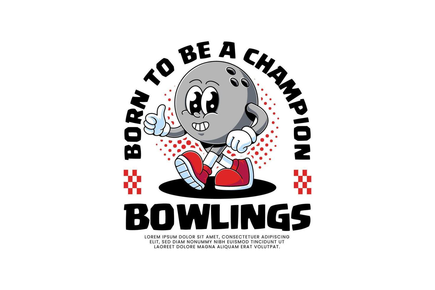 funny bowling ball retro cartoon character mascot illustration with walking pose and thumbs up hand for bowling sport mascot and merchandise vector