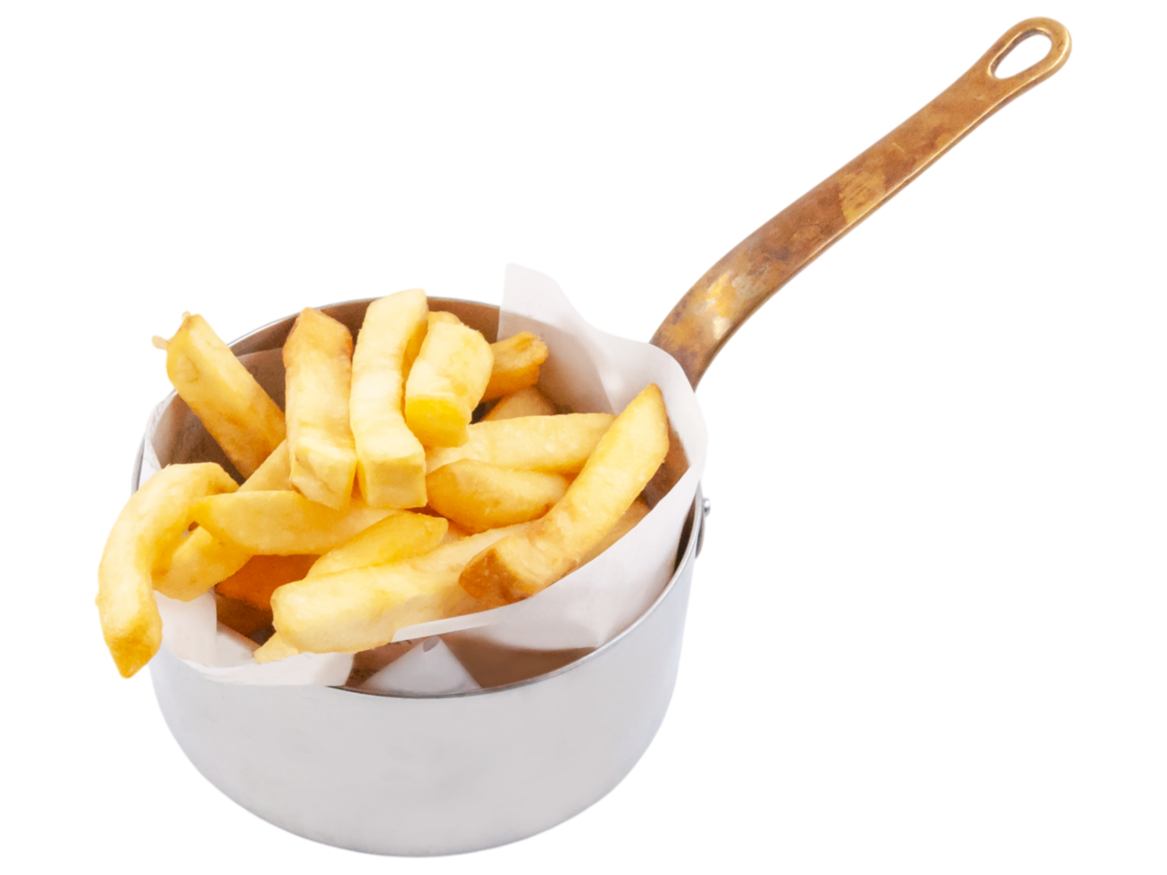 French fries in a pot with a wooden spoon png