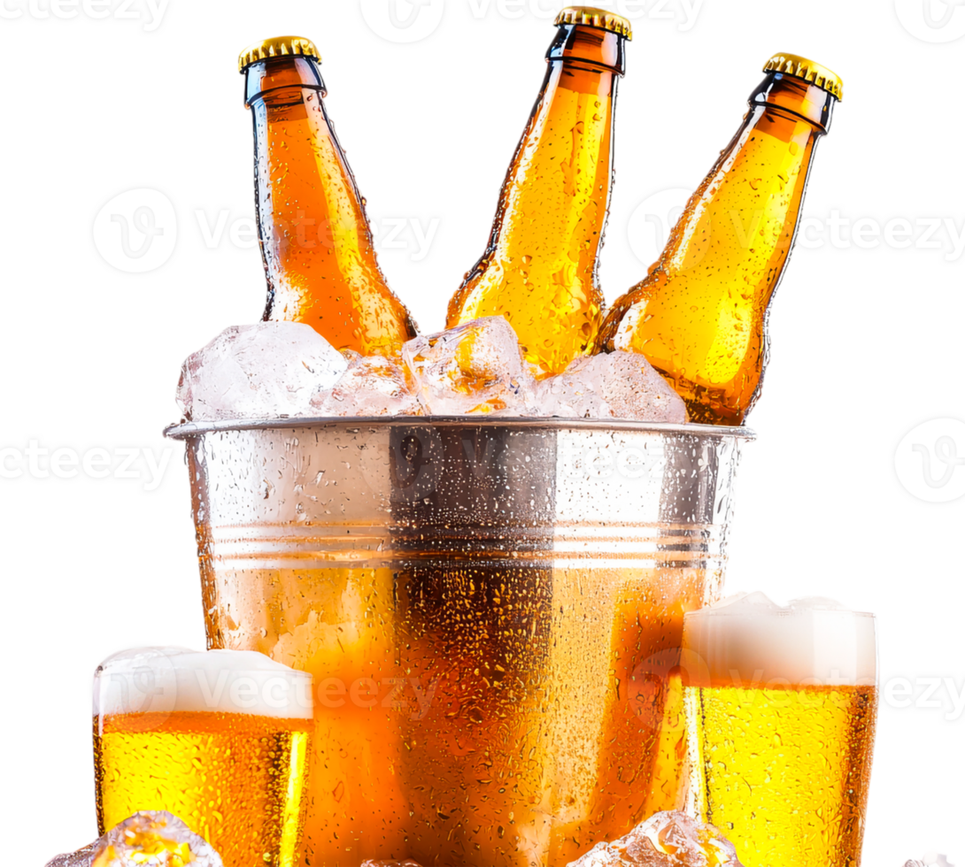 A bucket full of beer bottles and ice png