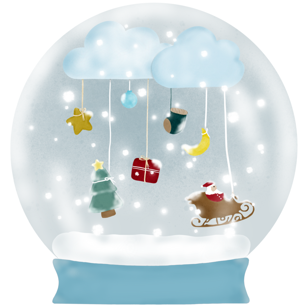 Festive Winter Objects Hanging from Sky inside Snow Globe Illustration png