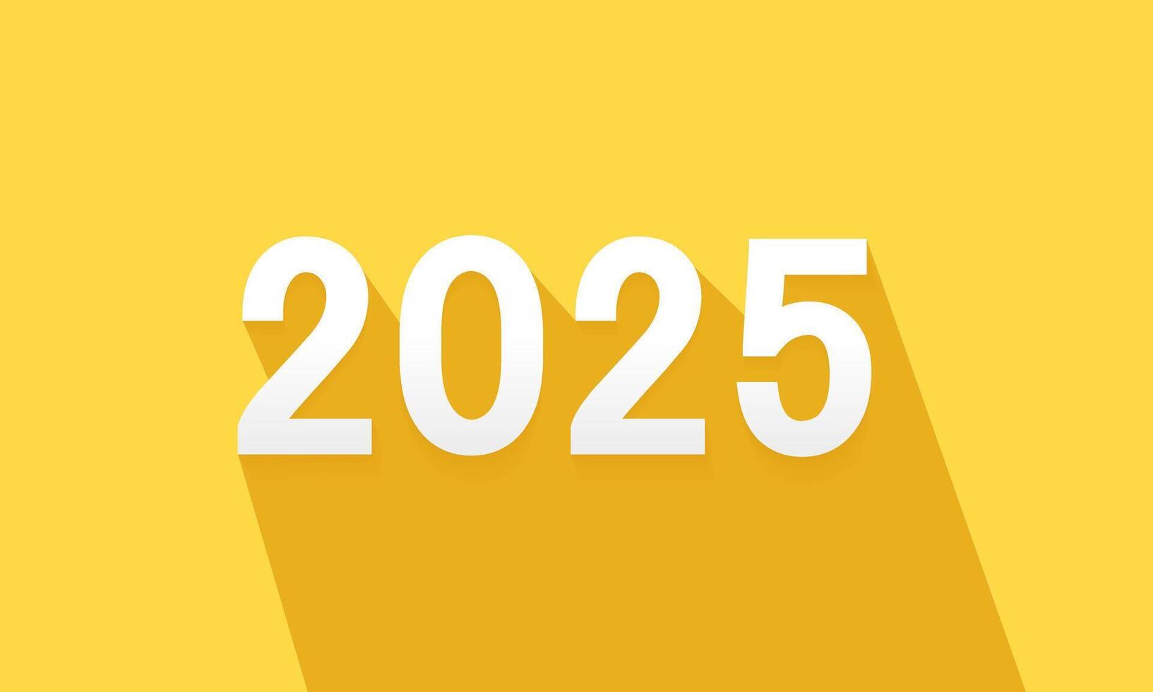 2025 Happy New Year flat design with Long Shadow. 2025 3d text icon on yellow background. Trendy new year 2025 background design for greeting and celebration. vector
