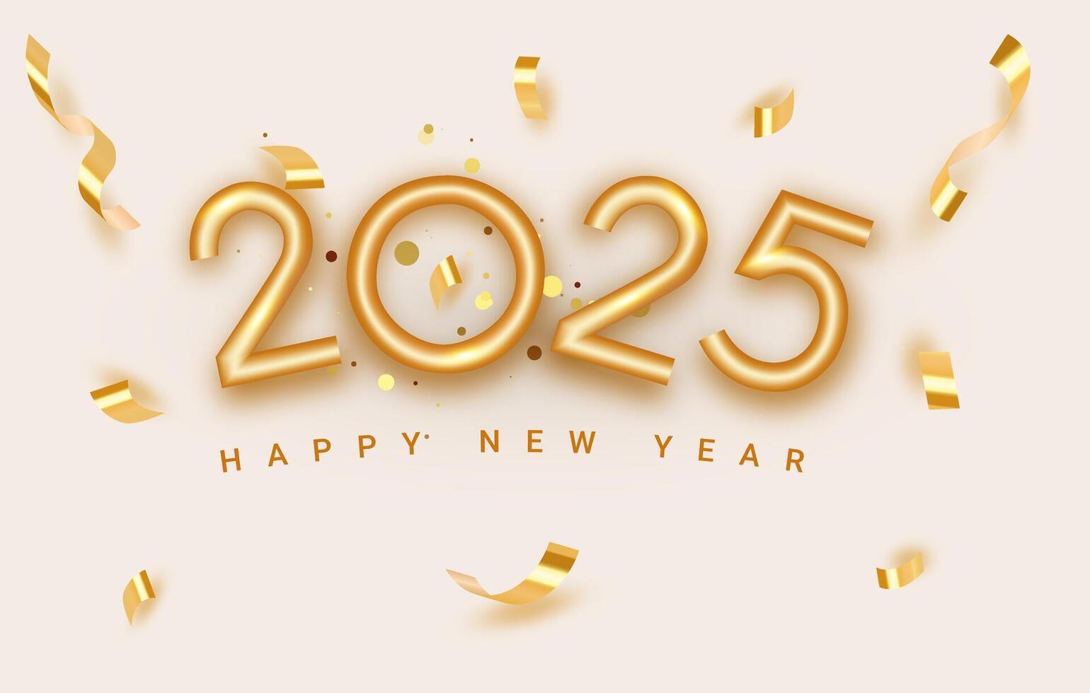 2025 New Year gold metal number. Extend Warm Wishes for a Happy New Year and Merry Christmas with this greeting card. Elegant festive Holiday greeting card design. 3d realistic vector