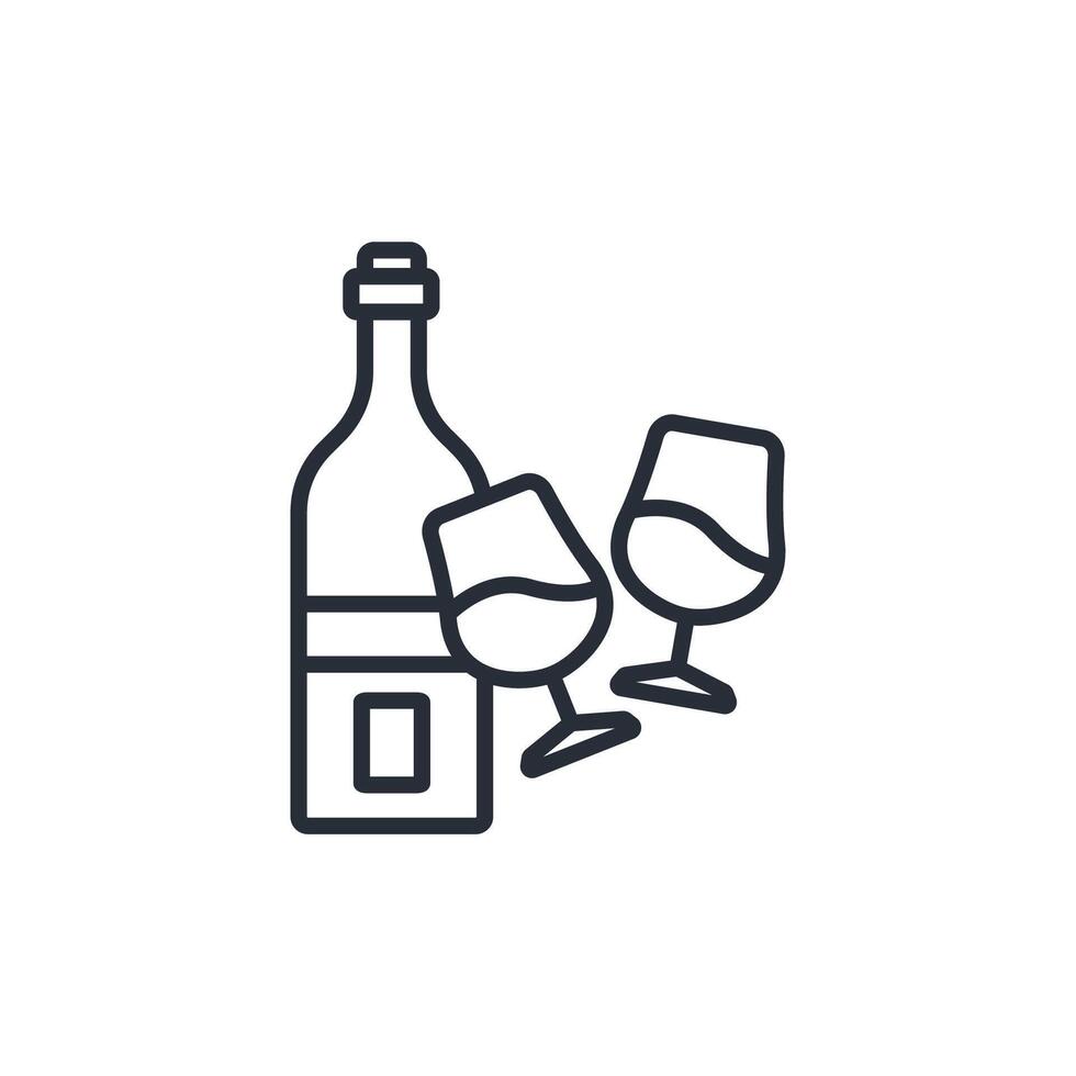wine bottle with glass icon. .Editable stroke.linear style sign for use web design,logo.Symbol illustration. vector