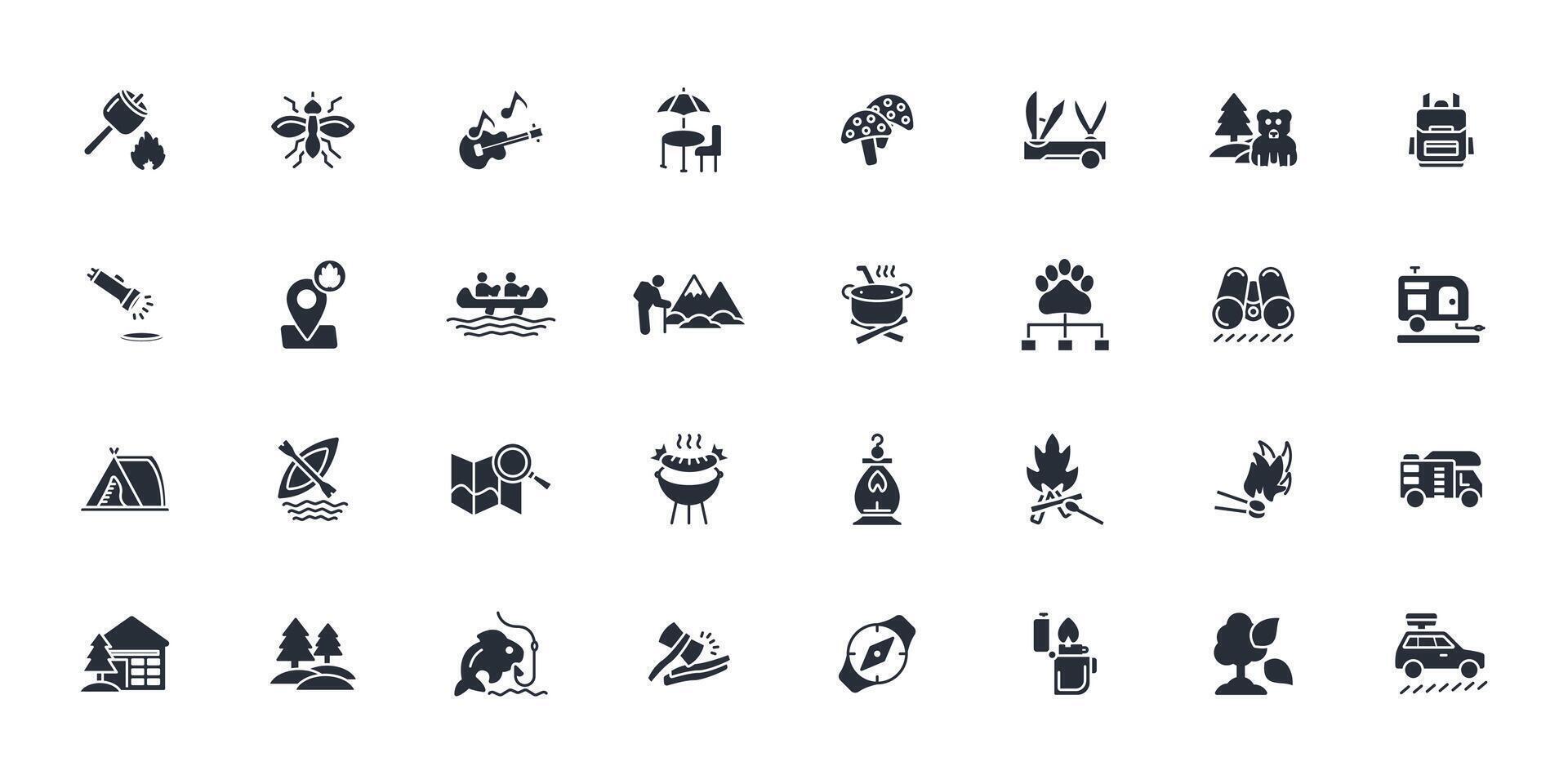 Camping icon set..Editable stroke.linear style sign for use web design,logo.Symbol illustration. vector