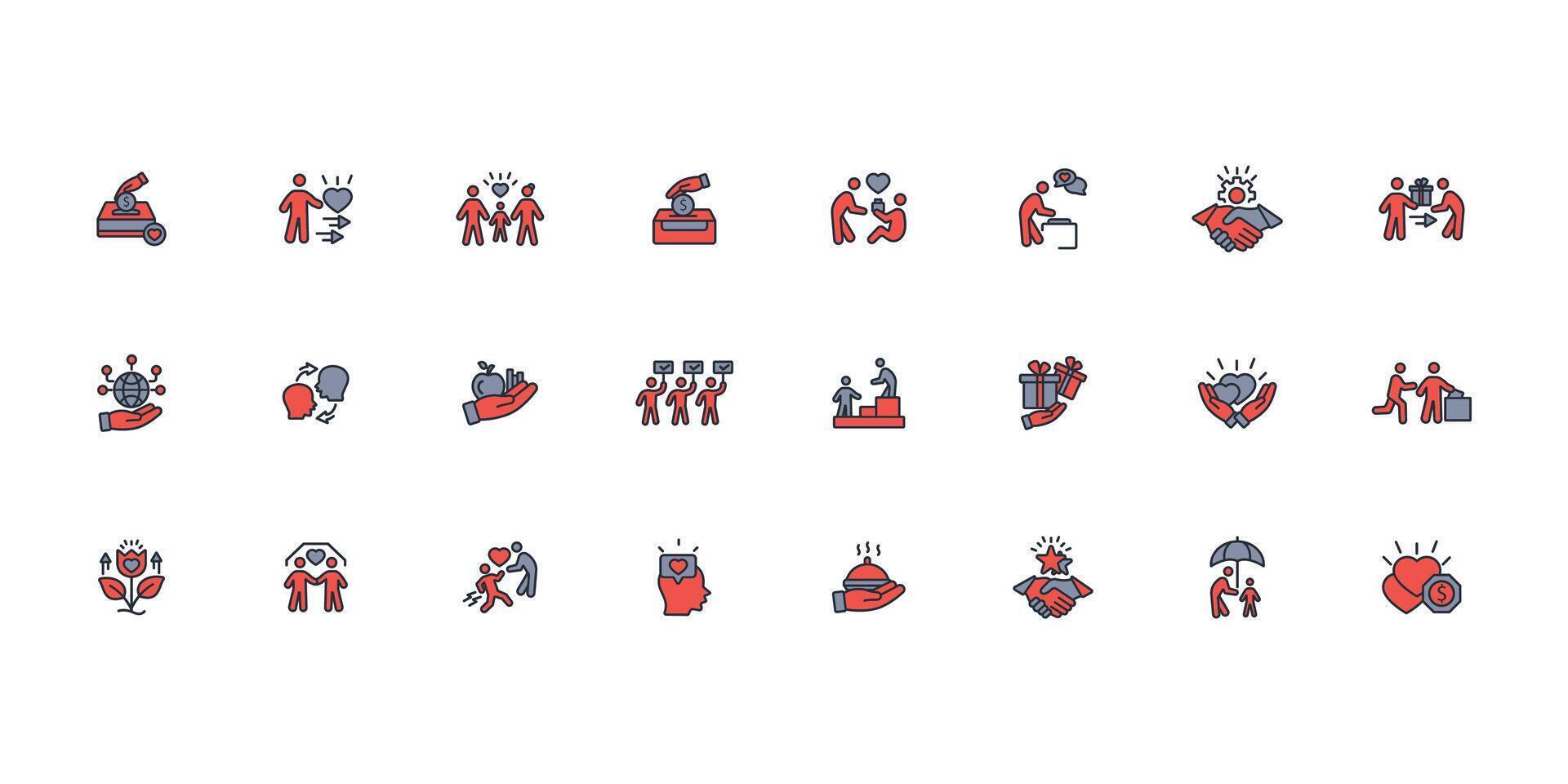 Altruism icon set..Editable stroke.linear style sign for use web design,logo.Symbol illustration. vector