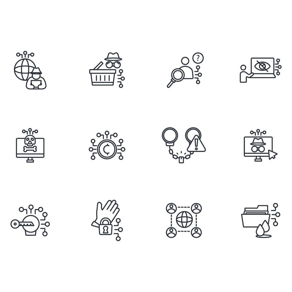 Dark web icon set..Editable stroke.linear style sign for use web design,logo.Symbol illustration. vector