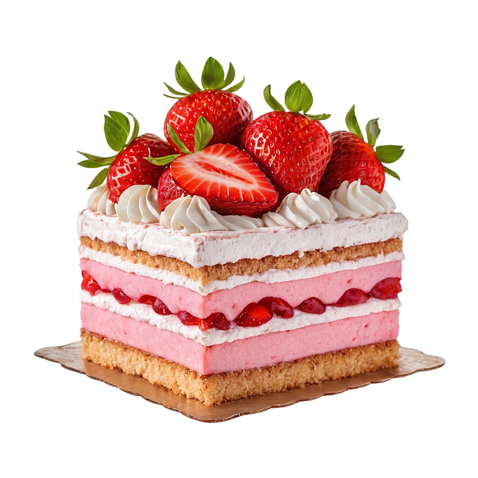 A strawberry cake with cream and strawberries on top