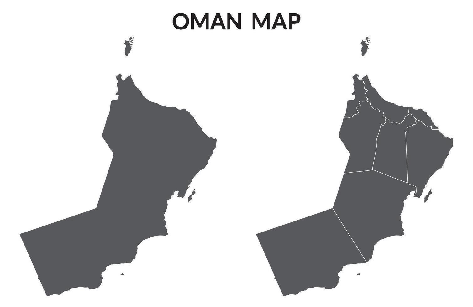 Map of Oman in grey color with plain map and provinces map vector