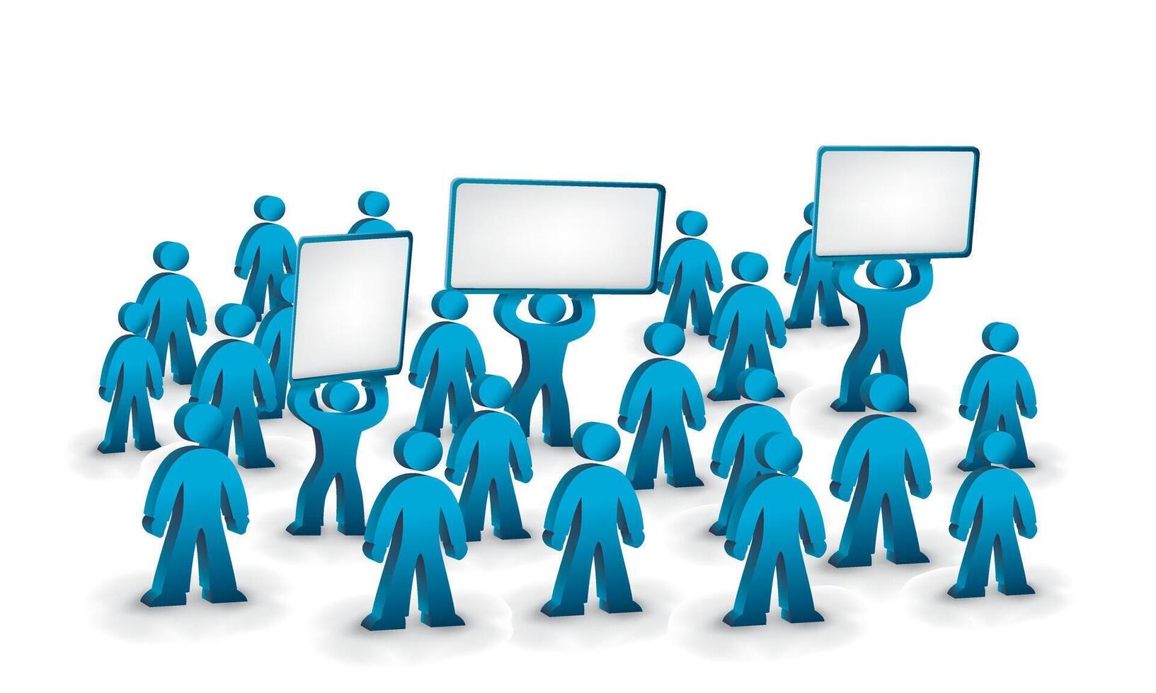 illustration of a large group of people holding blank signs vector