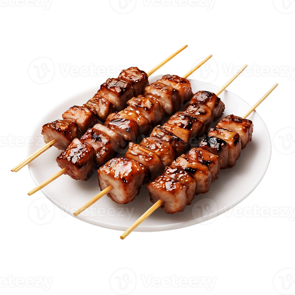 Yakitori Skewers on a Plate isolated on Transparent background png