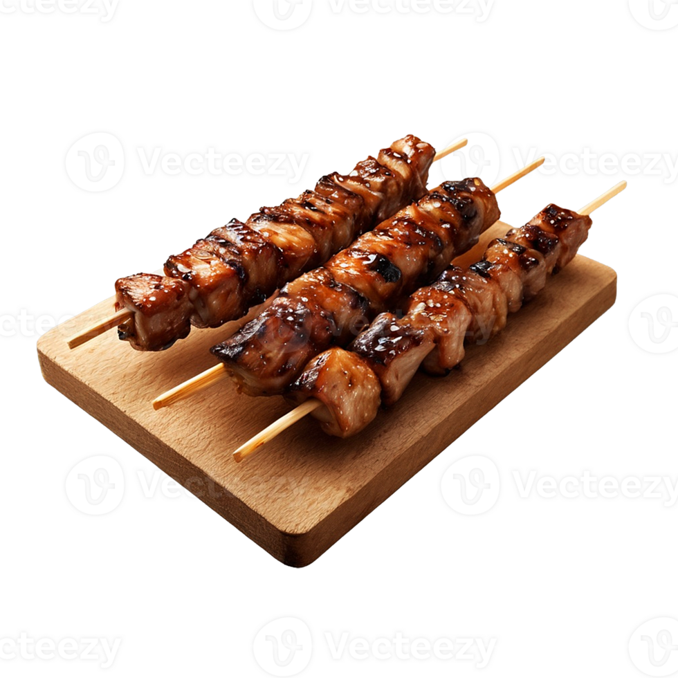 Three Yakitori Skewers isolated on Transparent background png