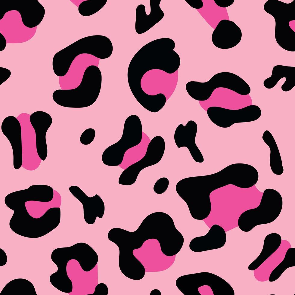 Pink and black leopard skin fur print pattern. Great for classic animal product design, fabric, wallpaper, backgrounds, invitations, packaging design projects. Surface pattern design. vector