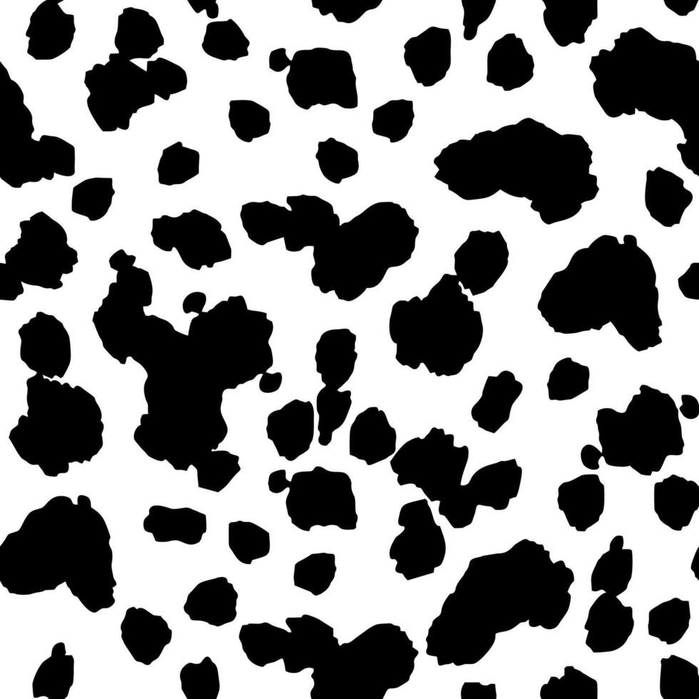 Seamless black and white cow spot print pattern. Animal skin texture. Template for wallpaper, pattern fills, web page background, surface textures. Flat Cartoon Illustration for Fabric vector