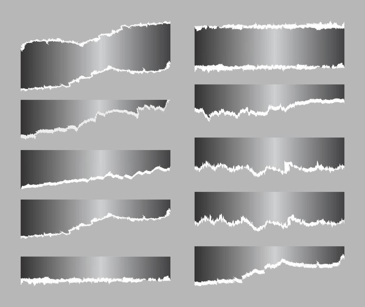 Set of black and white gradient Torn sheets of paper, Torn paper strips, Blank Ripped stripes of paper, illustration pro vector