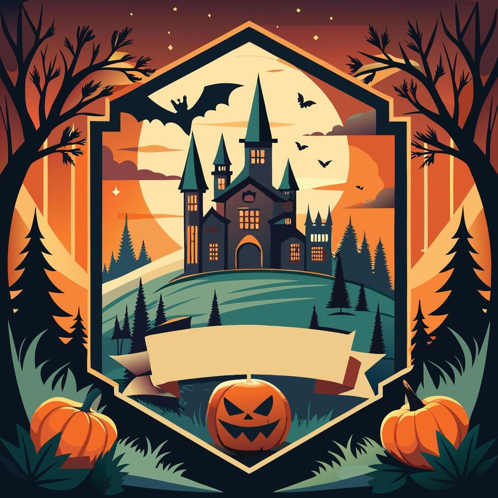happy halloween the spooky castle illustration vector