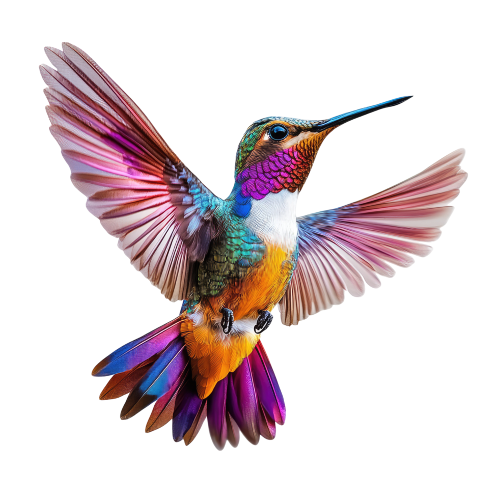 A colorful hummingbird flying in the air png