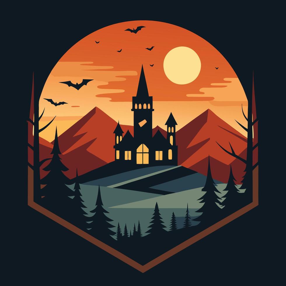 halloween night house illustration. vector
