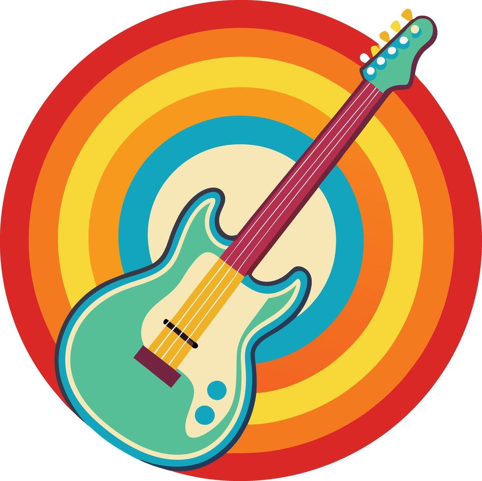 guitar on a retro rainbow on a white background vector