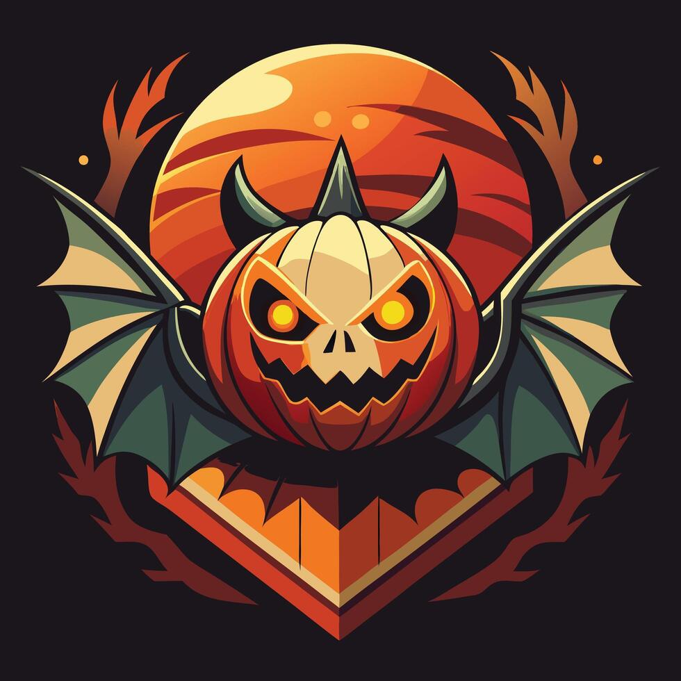 a halloween pumpkin with wings vector