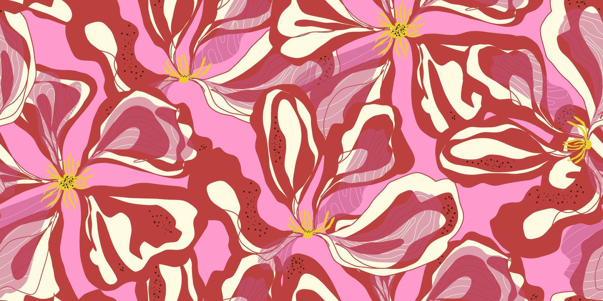 a pink and white floral pattern with a pink background vector