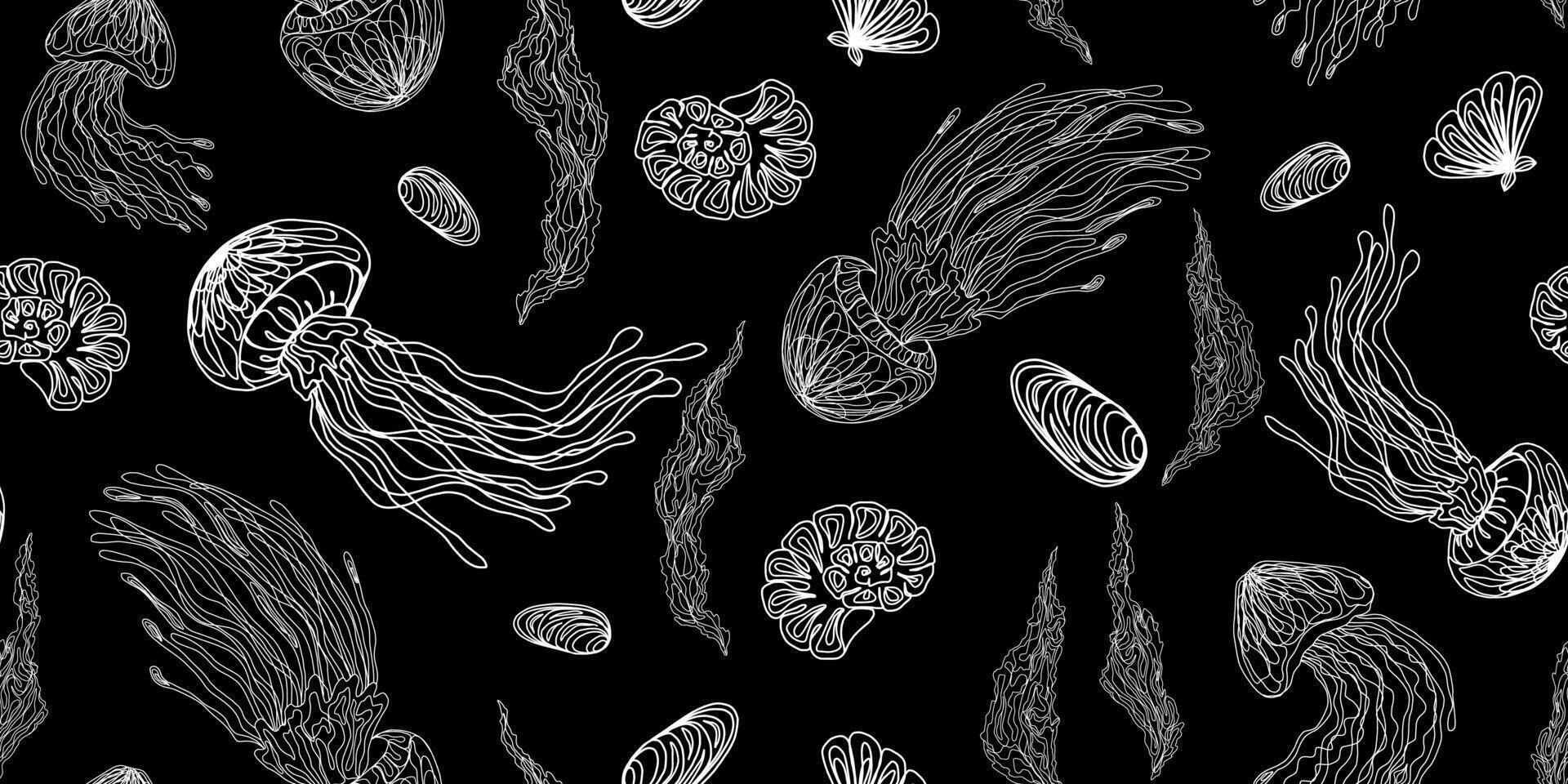 a black and white jellyfish pattern on a black background vector