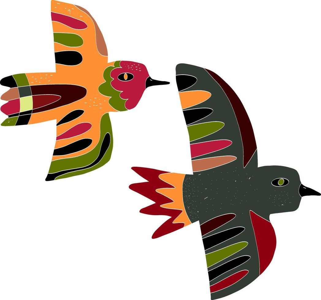 two colorful birds flying together vector