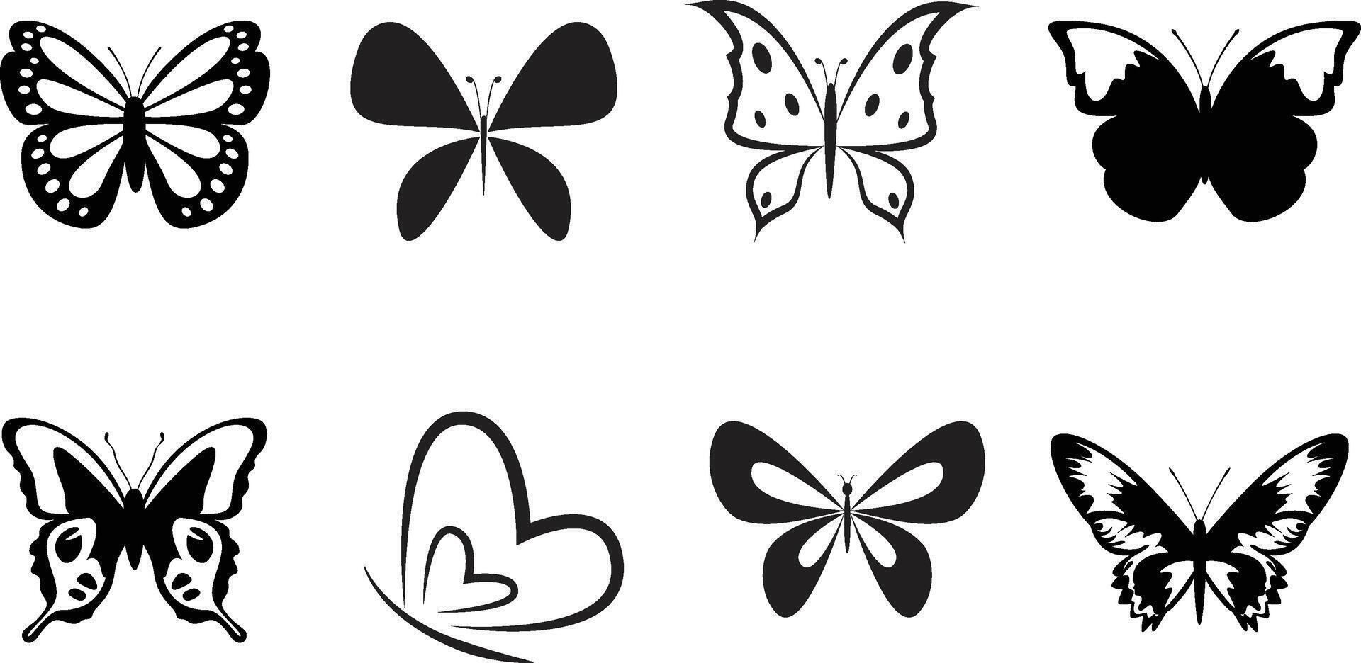 Set of Different Butterflies Silhouette Illustration on White background vector